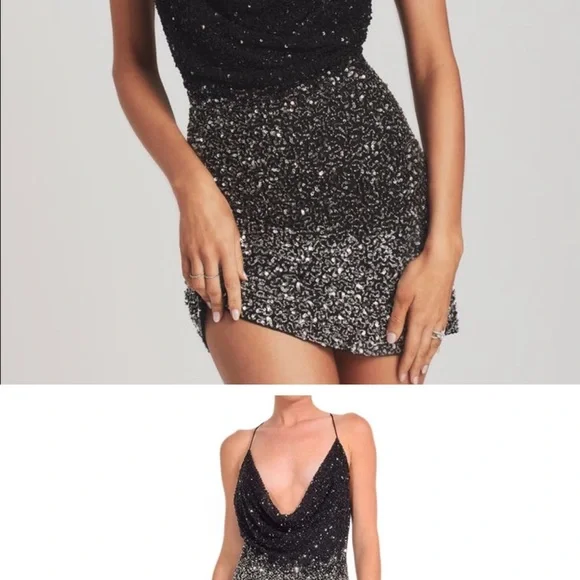 NWT Retrofête Black & Silver Sequin Cowl Neck Mini Dress (Size S) - Picture 2 of 7